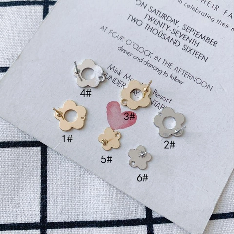 DIY Brass Hollow Flower Earring Findings Geometric Daisy Stud Base Plated Gold Silver Copper Jewelry Accessories Making