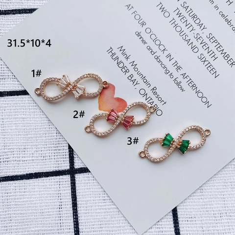 Infinity Symbol Bow Knot Jewelry Connectors Alloy Rhinestone Zirconia Inlaid Double Loop Pendants For Bracelet Necklace