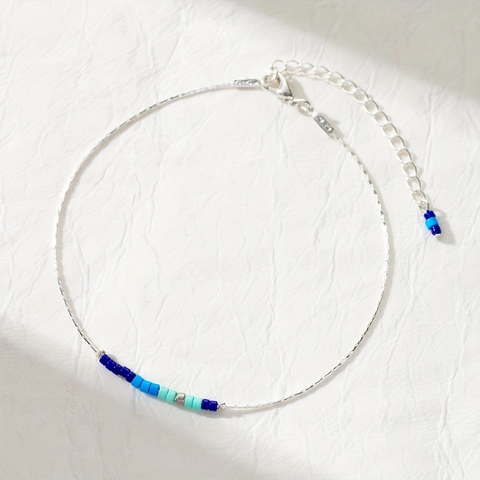 Bohemian Bunte Perlen 925 Versilbertes Armband Damen Minimalistische Verstellbare Kette Fußkettchen Sommer Schmuck