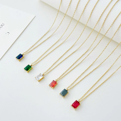 Collana Minimalista In Acciaio Inossidabile Con Ciondolo In Pietra Rettangolare Taglio Smeraldo Da Donna Gioielli Placcati Oro 14K