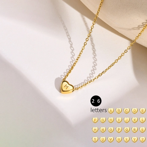 Französisch Retro Herz Initial Halskette Edelstahl Vergoldet Alphabet Anhänger Romantische Kette Für Damen Mädchen Schmuck Geschenk