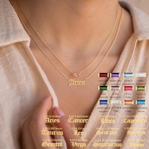 Minimalistische Edelstahl Sternzeichen Geburtsstein Halskette Gold Vergoldet Doppelschichtig Gothic Buchstabe Anhänger Schmuck Geschenk Für Damen