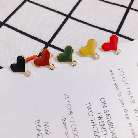 DIY Alloy Enamel Heart Shape Earring Stud Components Jewelry Finding With Silver Earring Post For Women Earring Making Craft