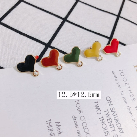 DIY Alloy Enamel Heart Shape Earring Stud Components Jewelry Finding With Silver Earring Post For Women Earring Making Craft