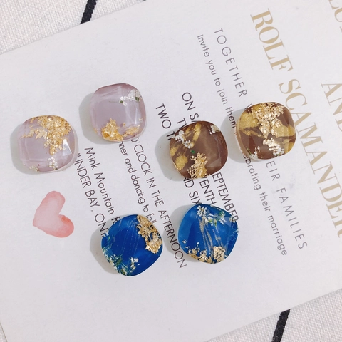 Square Resin Pendants For DIY Jewelry Making Gold Foil Dried Flowers Handmade Faceted Cabochons For Earrings Crafts