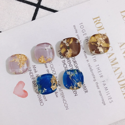 Square Resin Pendants For DIY Jewelry Making Gold Foil Dried Flowers Handmade Faceted Cabochons For Earrings Crafts