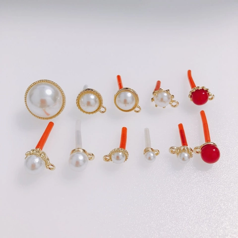 DIY Jewelry Making Findings Alloy Imitation Artificial Pearl Stud Earrings With 925 Sterling Silver Earring Post Red White Beads Pendant Accessory