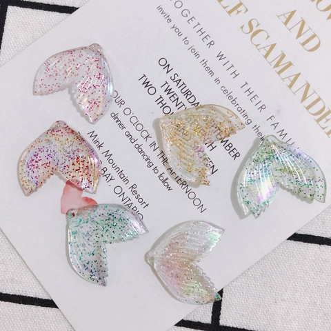 Resin Mermaid Tail Pendants With Glitters Colorful Fish Tail Charms For DIY Earrings Keychains Jewelry Making Materials