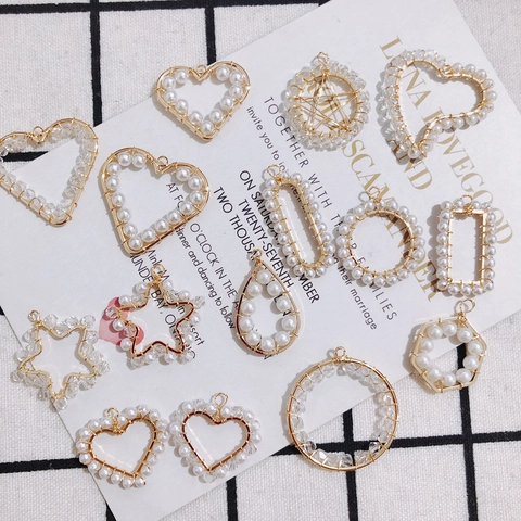 Handmade Gold Plated Copper Wire Wrapped Faux Artificial Pearl Crystal Heart Star Round Pendants For DIY Jewelry Making Accessories