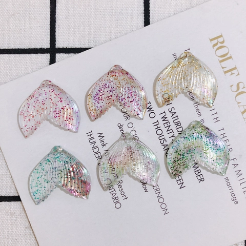 Resin Mermaid Tail Pendants With Glitters Colorful Fish Tail Charms For DIY Earrings Keychains Jewelry Making Materials