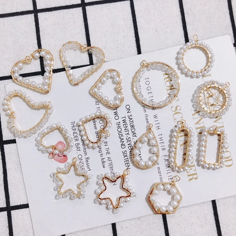 Handmade Gold Plated Copper Wire Wrapped Faux Artificial Pearl Crystal Heart Star Round Pendants For DIY Jewelry Making Accessories