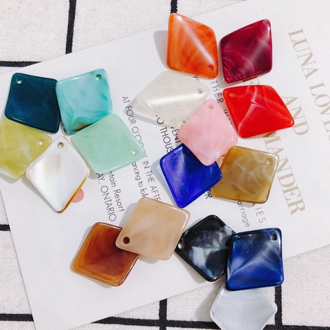 Vintage Rhombus Resin Marble Pattern DIY Jewelry Findings Acrylic Charms Pendants For Earring Necklace Making Accessory
