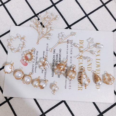 Handmade Wire Wrapped Imitation Artificial Pearl Alloy Pendants Gold Tone Floral Branch Geometric Charms For DIY Jewelry Making Earrings Necklace Accessories