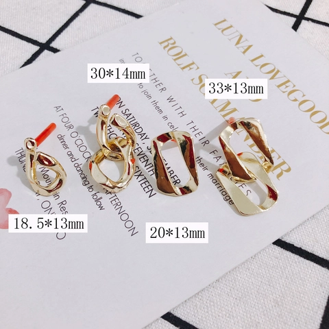 Luxury Gold Plated Alloy Geometric DIY Earring Stud Accessories Minimalist Metal Chain Hammered Texture Fashion Findings Jewelry