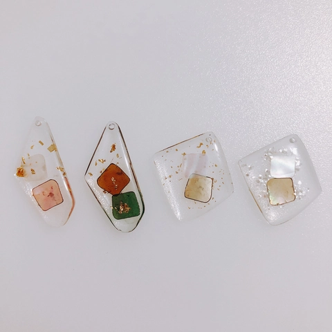 DIY Jewelry Accessories Handmade Resin Acrylic Geometric Pendants With Gold Foil Shell Inlays For Earrings Necklace Craft