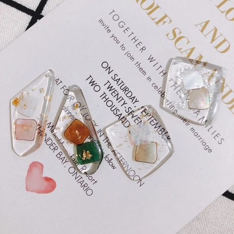 DIY Jewelry Accessories Handmade Resin Acrylic Geometric Pendants With Gold Foil Shell Inlays For Earrings Necklace Craft