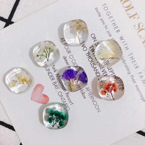DIY Jewelry Making Material Resin Acrylic Square Pendant With Real Embedded Dried Flowers Natural Pastoral Style Accessory