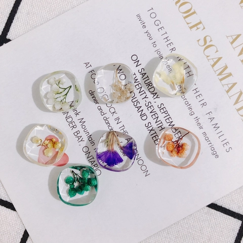 DIY Jewelry Making Material Resin Acrylic Square Pendant With Real Embedded Dried Flowers Natural Pastoral Style Accessory
