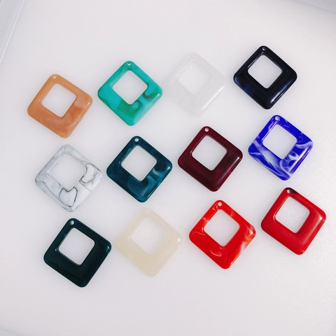 Hollow Square Rhombus Resin Pendants For DIY Jewelry Making Marble Texture Acrylic Earrings Necklace Findings Accessories
