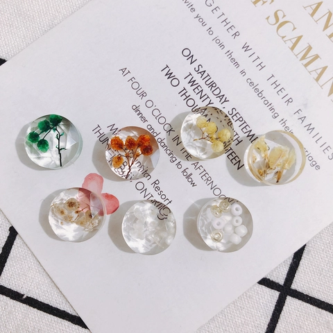 DIY Jewelry Making Accessories Round Faceted Resin Acrylic Dried Flower Botanical Beads For Earrings Handmade Craft Bead