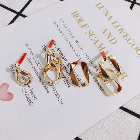 Luxury Gold Plated Alloy Geometric DIY Earring Stud Accessories Minimalist Metal Chain Hammered Texture Fashion Findings Jewelry