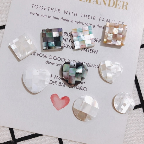 Natural Shell Mosaic Splicing Geometric Square Heart Round Pendants For DIY Earring Hairpin Handcrafted Jewelry Accessories