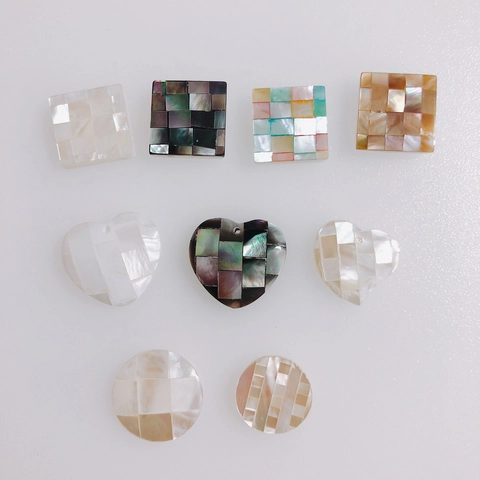 Natural Shell Mosaic Splicing Geometric Square Heart Round Pendants For DIY Earring Hairpin Handcrafted Jewelry Accessories