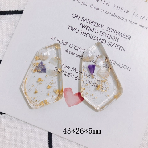 Handmade Resin Pendants For DIY Jewelry Making Japanese Style Geometric Pentagon Dried Flower Gold Foil Artificial Pearl Enclosed Craft Accessories