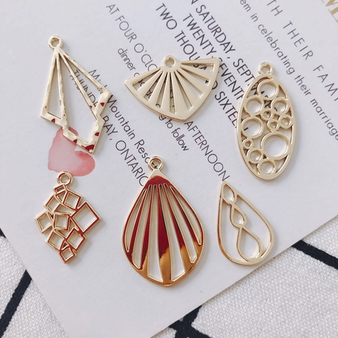 DIY Alloy Geometric Hollow Out Pendants For Jewelry Making Gold Irregular Fan Oval Shape Earring Charm Crafting Accessories