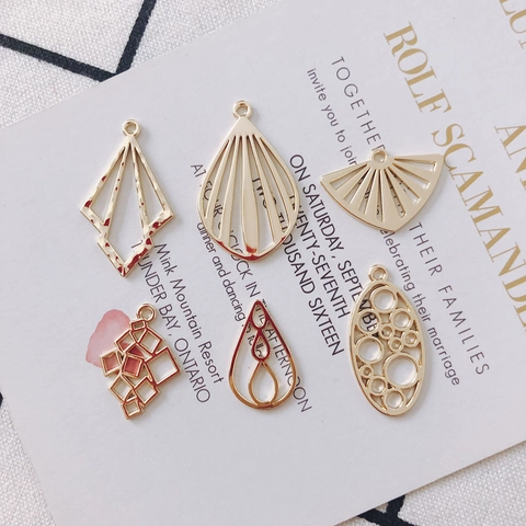DIY Alloy Geometric Hollow Out Pendants For Jewelry Making Gold Irregular Fan Oval Shape Earring Charm Crafting Accessories
