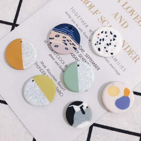 Runde Polymer Clay Ohrring Anhänger Bunte Abstrakte Künstlerische Patch Für Handgemachte DIY Schmuckherstellung Ohrring Materialien