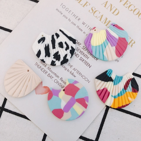 Handmade Abstract Oil Painting Color Block Rubber Pendants Fan Shape Round Notched Charms For DIY Earring Jewelry Making
