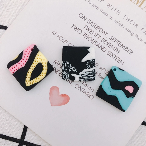 Abstrakte Kunst Polymer Ton Quadrat Anhänger DIY Schmuck Zubehör Für Ohrringe Halskette Machen Farbblock Patch Handwerk