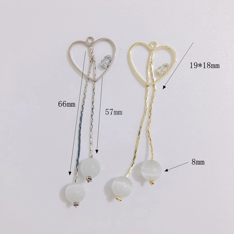 DIY Copper Jewelry Pendant Long Tassel Heart Waterdrop Flower Shape Cat Eye Stone Inlaid Rhinestone Accessories For Earrings