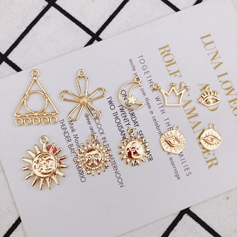 Alloy Gold Sun Moon Face Charms Celestial Evil Eye Pendants Retro Mythical Star Crown Flower DIY Jewelry Making Accessories Handcrafted Supplies