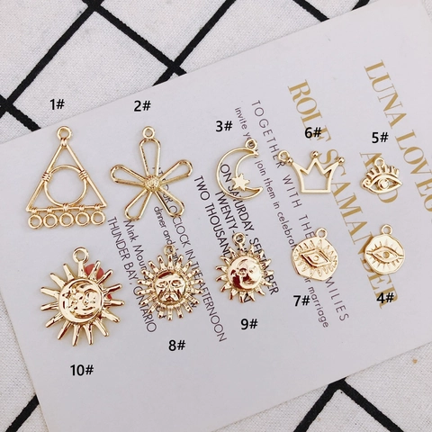 Alloy Gold Sun Moon Face Charms Celestial Evil Eye Pendants Retro Mythical Star Crown Flower DIY Jewelry Making Accessories Handcrafted Supplies