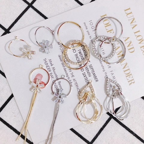 Copper Rhinestone DIY Earring Pendants Long Tassel Snowflake Teardrop Jewelry Making Findings Gold Silver Charms For Women