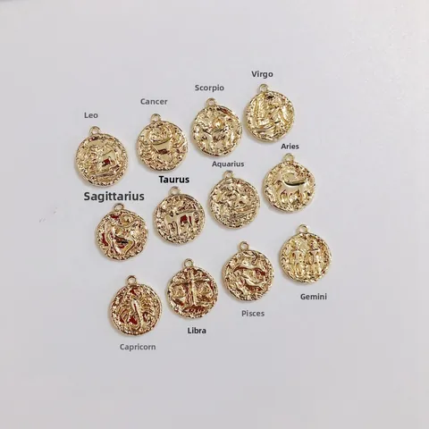 Retro 18K Gold Plated Alloy Zodiac Signs Relief Coin Pendants DIY Jewelry Charms For Necklace Bracelet Making Jewelry Accessories