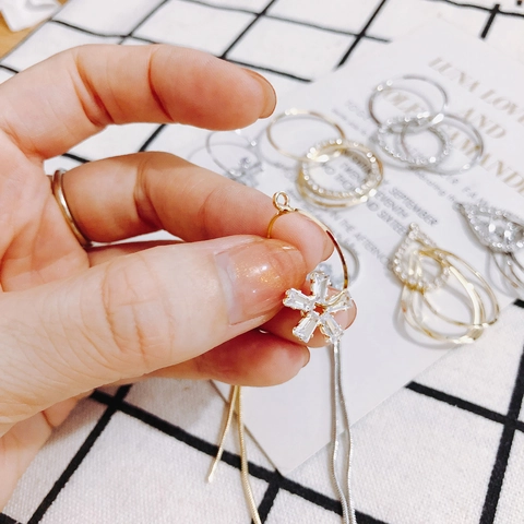 Copper Rhinestone DIY Earring Pendants Long Tassel Snowflake Teardrop Jewelry Making Findings Gold Silver Charms For Women