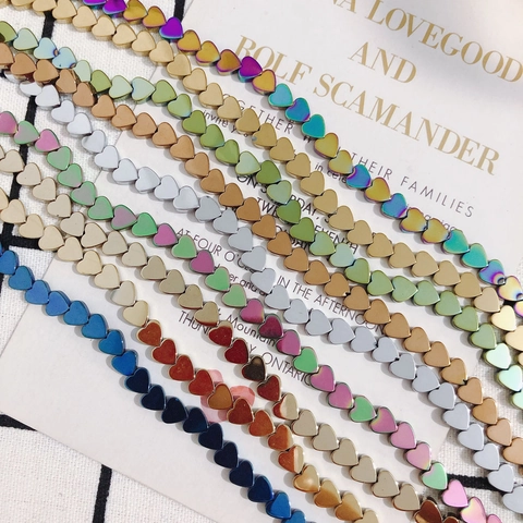 Heart Shaped Hematite Loose Beads Electroplated Colorful Metallic Stone Beads For Jewelry Making Bracelet Necklace DIY Craft