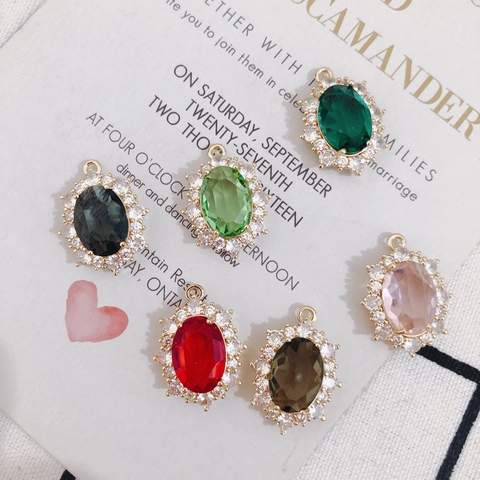 Retro Palace Style Oval Artificial Crystal Pendant Accessories For Jewelry Making Copper Rhinestone Halo Charms For Necklaces Earrings