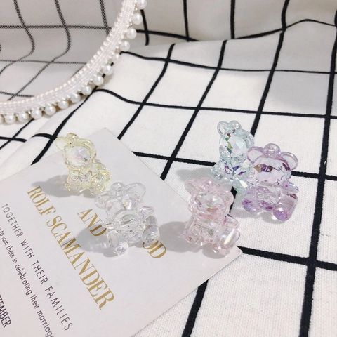 Faceted Acrylic Bear Pendant Iridescent Transparent Cartoon Bear Charm For DIY Jewelry Making Accessory Handcrafted Earrings Finding