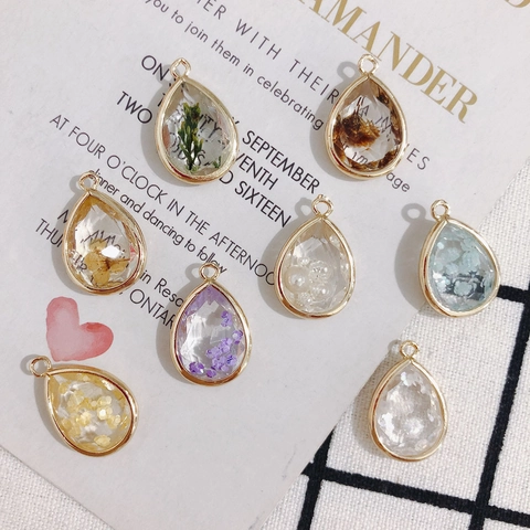 Handmade Teardrop Copper Pendant With Real Dried Flowers And Resin For DIY Jewelry Making Necklaces Earrings Accessory