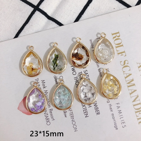 Handmade Teardrop Copper Pendant With Real Dried Flowers And Resin For DIY Jewelry Making Necklaces Earrings Accessory