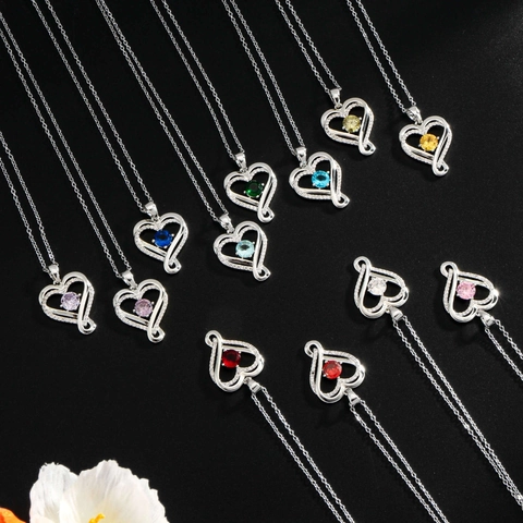 Edelstahl Herz Anhänger Geburtsstein Halskette Zirkonia Eingelegt Schmuck Für Damen Elegant Commute Mode Herz Anhänger Kette Halskette