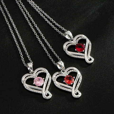 Edelstahl Herz Anhänger Geburtsstein Halskette Zirkonia Eingelegt Schmuck Für Damen Elegant Commute Mode Herz Anhänger Kette Halskette