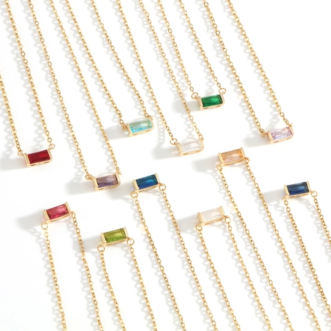 Geburtsstein Sternzeichen Halskette Für Damen Gold Kupfer Rechteck Bunter Strass Anhänger Halskette Konstellation Geburtstag Schmuck