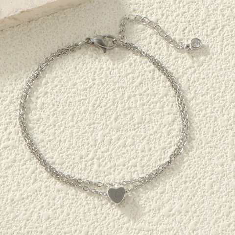 Edelstahl Doppelwandige Herz Anfangsbuchstabe Fußkettchen Für Damen Zirkonia Herz Anhänger Strand Urlaub Schmuck Geschenk