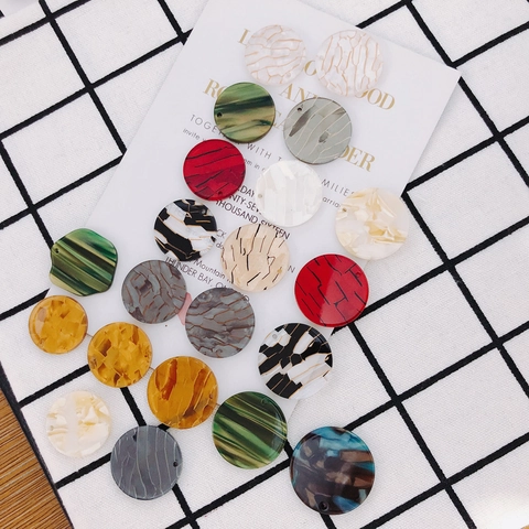 DIY Round Acetate Resin Pendants For Jewelry Making Marbled Texture Acrylic Flat Charms For Earring Necklace Accessories