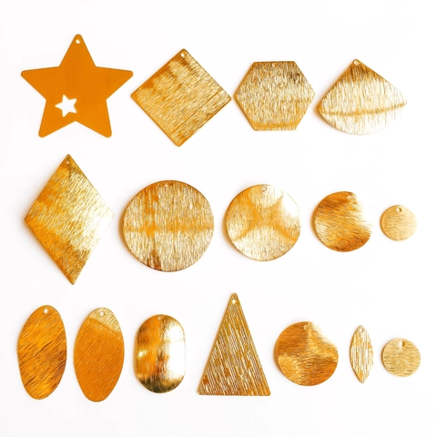 DIY Brushed Gold Plated Copper Geometric Pendants For Jewelry Making Minimalist Star Circle Rhombus Charms DIY Material